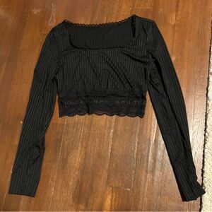 SHEIN Black Striped Lace Crop Top